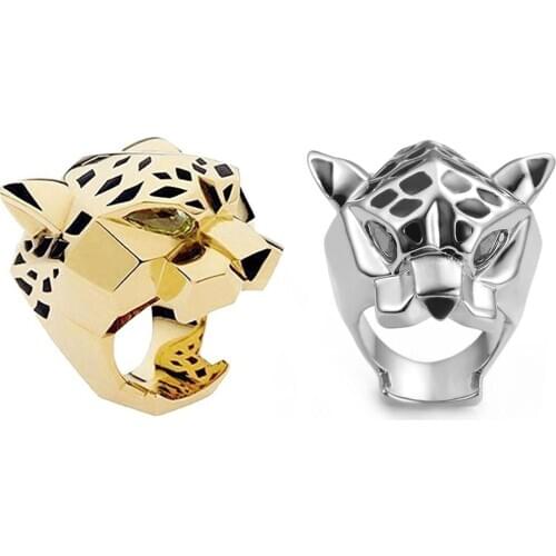 High Quality Leopard Man Woman Cocktail Statement Ring Green Zircon Eyes Jewelry Dropship Size 6/7/8/9