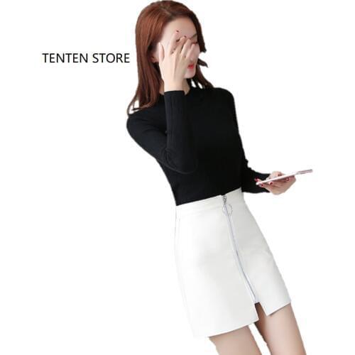 Fall winter 2019 PU leather mini skirts women high waist plus sizes zip skirts casual a line short skirt black white yellow