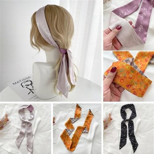 Summer Satin Silk Handkerchief Ladies Ribbon Head Scarf Women Headband For Hair Tie Kerchief For Girls Accessories Bandana 2021
