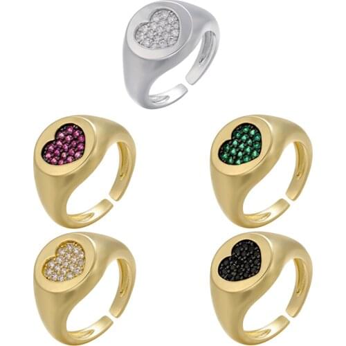 ZHUKOU 1 piece 2021 NEW gold/silver color women rings Heart crystal Couple ring fashion adjustable rings Jewelry wholesale JV62