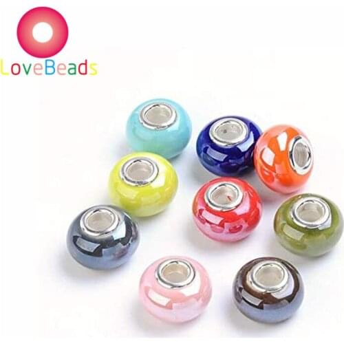 10Pcs Mixed Color Glass Murano Big Hole European Loose Spacer Beads Fit Pandora Bracelet Bangle Chain Necklace Jewelry Making