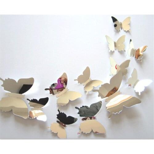 12Pcs/Set Mirror Wall Stickers Decal Butterflies 3D Mirror Wall Art Party Wedding DIY Home Decors stickers Fridge Wall Decal