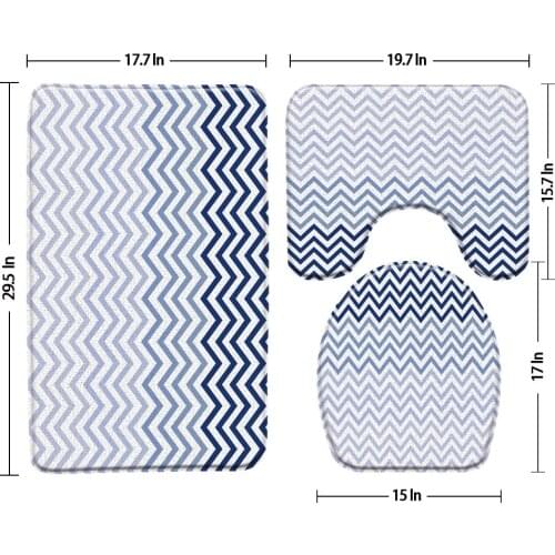 Wavy Geometric Lines 3pcs Set Bath Mat Floor Mat U-Shaped Pad Bathroom Rug Carpet Anti Slip Toilet Seat Cover Bathroom Products