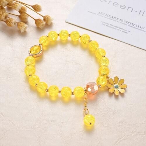 Charm Beads Bracelet Adjustable Bangle Yoga Water Drop Yellow Daisy Flower Pendant Bracelet Woman Jewelry