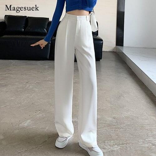Cool Boyfriend Pants High Waist Drooping Suit Pants for Women 2021 Autumn Casual Fashion Pants Straight Wide Leg Trousers 16344