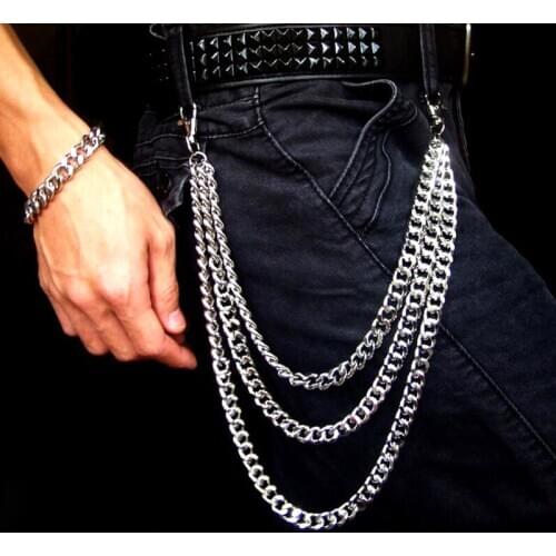 Punk Silver Multilayer Male Metal Chain on pants Hip Hop jeans Chain Men Women pant Wallet Chain Gothic Rock Chain Belt