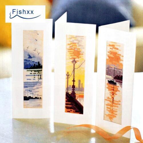 Fishxx Cross Stitch Kit European style magazine series Cross221-3 three bookmarks plastic embroidered cloth landscape pattern
