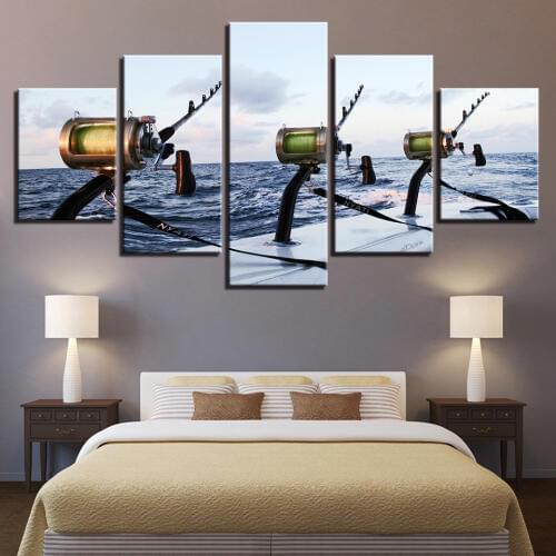 HD Printed 5 Pieces Canvas Stick Fishing In The Sea Painting The Canvas Wall Art Photos Living Room Modular Room Wall Paintings