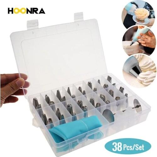 HOONRA 38Pcs/set Russian Nozzles Cake Russian Piping Nozzles Pastry Tips Silicone Bag Nozzles Rose Cake Decorating Tools