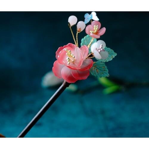 Chinese Ethnic Hairpin Hanfu Hair Accessories Butterfly Ancient Wooden Hair Sticks For Hair Blosoms Flower Hairpins Headdress