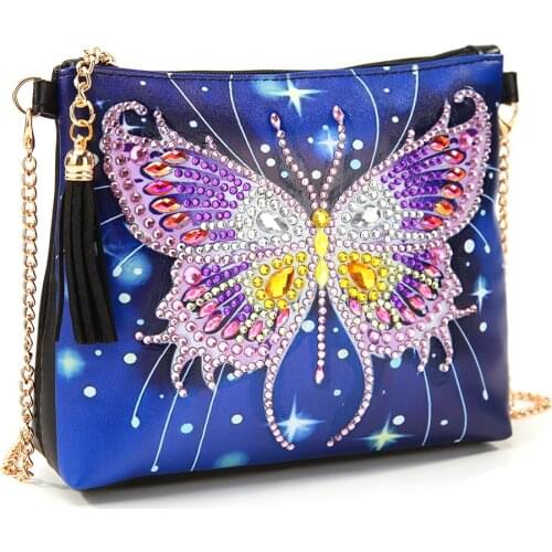 DIY Star Butterfly Clutch Special Shaped Diamond Painting Leather Chain Shoulder Bag Women Small Casual Crossbody Bags for Girl