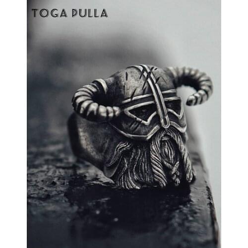 Vintage Horns Helmet Warrior Ring Mens Boys Heavy 316L Stainless Steel Viking Nordic Rings Unique Gothic Punk Biker Jewelry