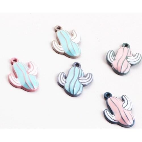 2017 Summer style 50pcs/lot alloy drop oil cartoon Plant cactus shape metal floating locket charms diy jewelry earring pendants
