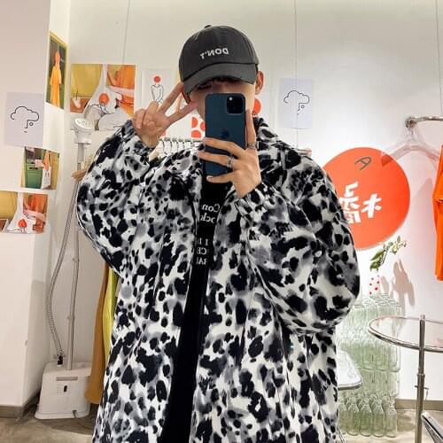 2021 Mens New Autumn New Product Leopard Print Jacket Large Size Loose Jacket