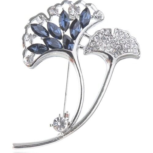 Fashion Fine Crystal Ginkgo Leaf Brooches For Men And Women Elegant Pins Jewelry