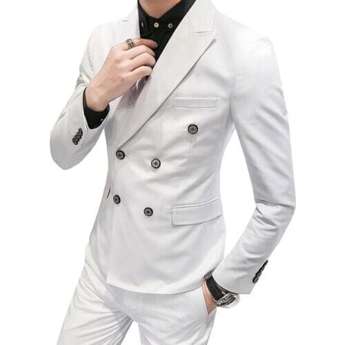 Mens Suits Slim Fit Grey/White/Champagne Two Pieces Suit Business Groom Jacket Tuxedos for Wedding Prom Evening(Blazer+Pants)