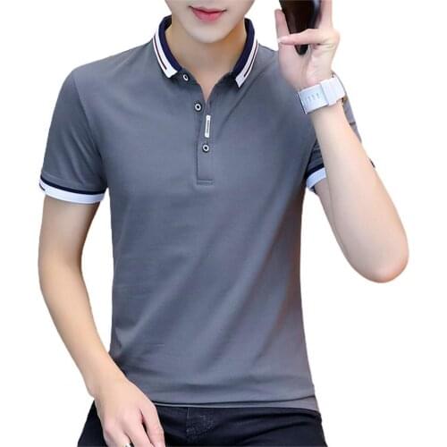 Men Shirts Short Sleeve Elastic Turn-Down Male Summer Cotton Blend Slim Solid Color T-shirt Sport Shirt Tops рубашка мужская