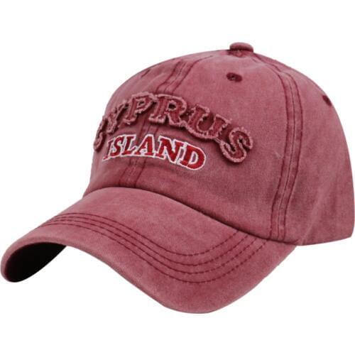 Winfox Washed Baseball Cap for Men Women Island Letter Print Snapback Red Navy Vintage Embroidery Dad Hat