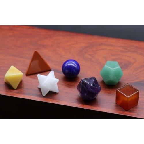 Natural stone 7pcs Colourful Platonic Solids Geometric Set Chakra Reiki Healing CrystalReiki Stone for Healing Meditation