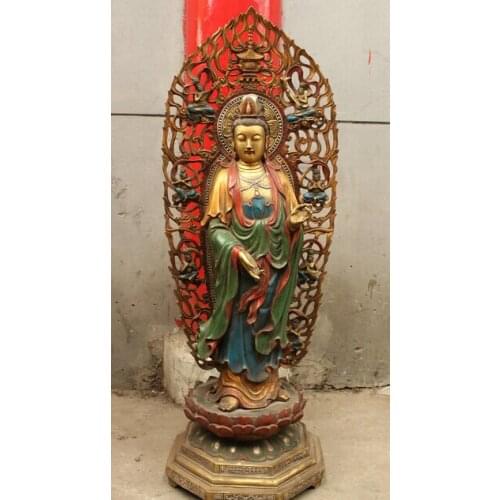 Wholesale factory 40" Chinese Bronze Painting Buddhism Temple Kwan-Yin Quan Yin Bodhisattva Statue 25% off
