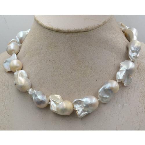 Real Natural 15x19mm South Baroque White Akoya Pearl Necklace 18"