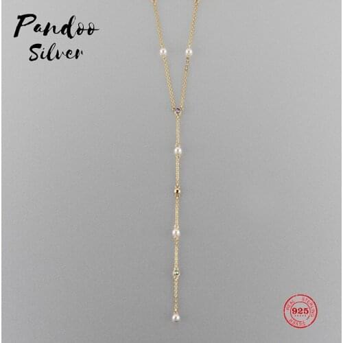 PANDOO Fashion Charm Pure 925 Silver Original 1:1 Copy, Charming Charming Shiny Tassel Wild Necklace Female Luxury Jewelry Gifts