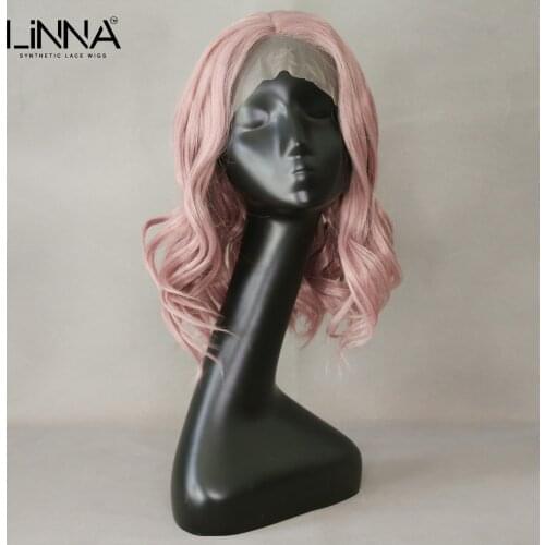LINNA Natural Wavy Synthetic Lace Wigs For Women Pink Middle Part Lace Front Cosplay Wigs High Temperature Fiber Wigs