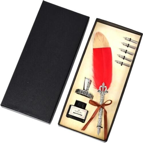 Retro Quill Set Feather Pen Dipped In Water Pen Gifts Boxes Package Fountain Pen For Kids New Year Birthday Christmas Favor Gift