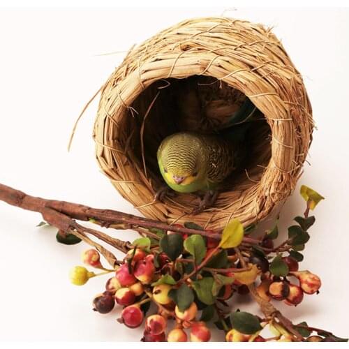 Handwoven Straw Bird Nest Parrot Hatching Breeding Grass Cave Garden Supply Bird House Woven Roosting Decoration Supplies