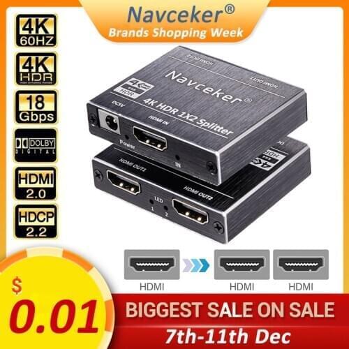 ProAV 4K UHD HDMI Splitter 2.0 1x2 HDMI 2.0 Splitter HDCP 2.2 HDR Splitter HDMI 2.0 4K HDMI2.0 Splitter For Blu-ray DVD PS3 PS4