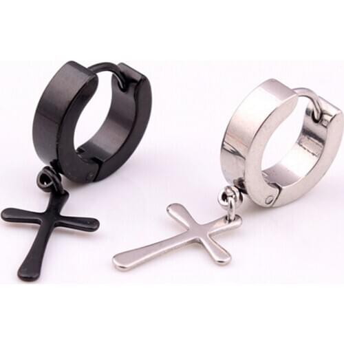 1Pair Men Cross Stars Punk Dangle Earrings Gothic Woman Cross Ear Hoop Earrings Huggies Pendant Piercing Jewelry