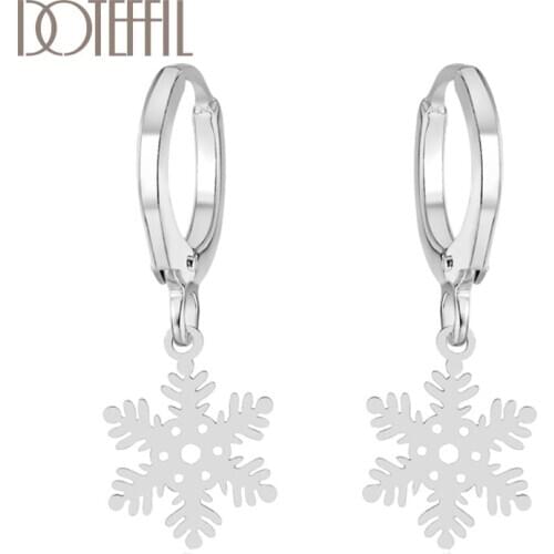 DOTEFFIL 925 Sterling Silver Snowflake Pendant Earring For Women Wedding Engagement Christmas Fashion Jewelry