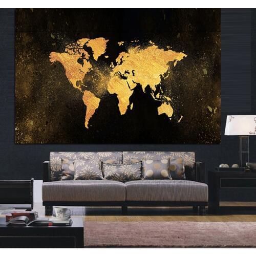 MUTU Modern Abstract Black Gold World Map Canvas Painting Posters and Print Nordic Wall Art Picture for Living Kids Room Decor