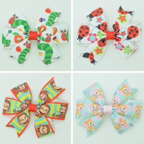 SUPWRF 3.1'' Cute animal cute Girls Hair Bow With Clip Boutique Printed Ribbon headwear diy wholesale 20 PCS T0929