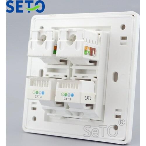 SeTo 86 Type Double Gigabit Network RJ45 Cat6 + Double RJ11 Cat3 Tel Wall Plate Socket Keystone Faceplate