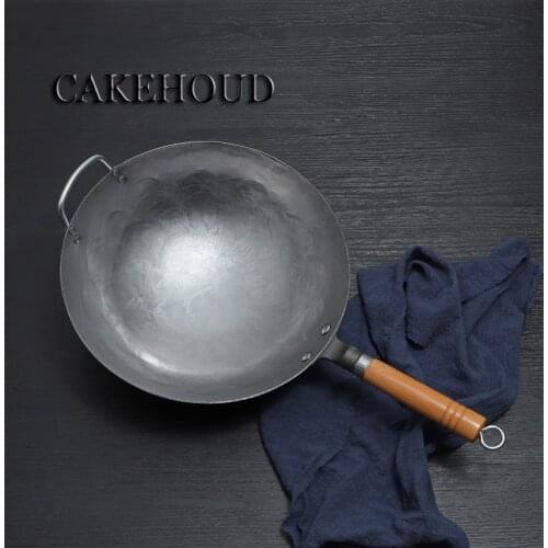 Chinese Traditional Wok Hand-forged Large Iron Woks Old-fashioned Household Non-stick Pot Healthy Uncoated Cookware CAKEHOUD