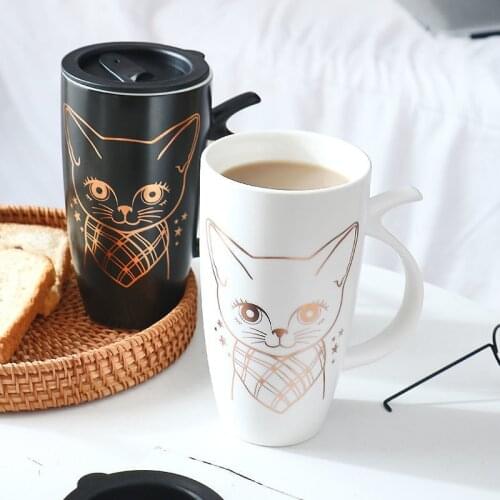Japanese Cute Cat Large Capacity Mug Office Coffee Cup Personalized Custom Ceramic Cup with Cover