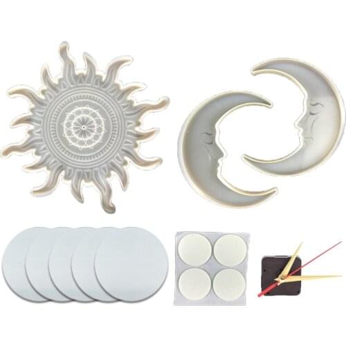 Sun Moon Decor Epoxy Resin Mold Wall Mirror Wall Clocks Silicone Mould DIY Crafts Jewelry Pendant Casting Tools