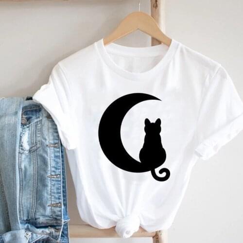 Women Clothing Short Sleeve Trend Printing Cat Pet Fashion Animal 90s Girl Clothes Print Tee Top Tshirt Female Graphic T-shirt