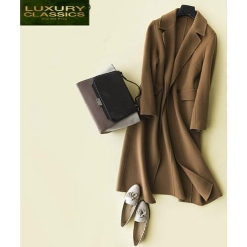 Female 100% Wool Coats Natural Woolen Jackets Women Cashmere Coat Slim Korean Long Winter Spring Clothes 2021 LWL1399