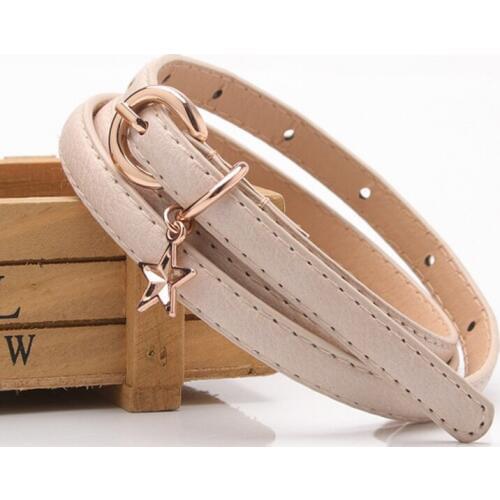 Womens Star Decorated Waist Belts Fashion Thin Belts Lovely Solid PU Leather Gold Pin Buckle Straps Retro Slim Waistband