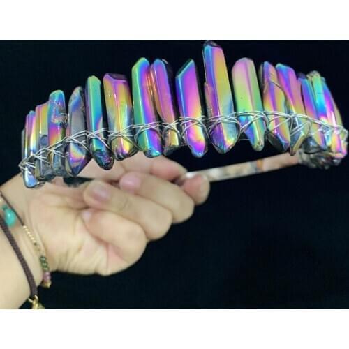 Auro Quartz Crystal Druzy Copper Wired Hairband Raw Crystal Hairbands Handmade Crown Boho Hair Band Crystal Crown For Women