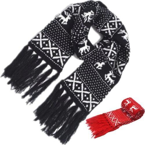 Winter Thick Christmas Scarf Black Red Reindeer Shawls And Scarves For Couple Lovers Long Tassel Knitted Warm Scarves YK492