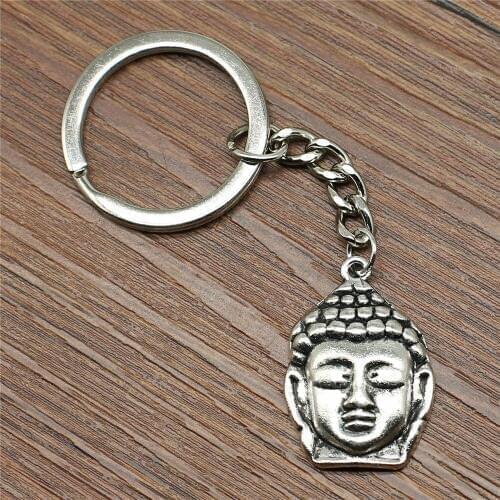 1 Piece Buddha Head Buddha Statue Buddhism Keychain 29x19mm Silver Plated New Handmade Metal KeyChain Souvenir Gifts For B14042