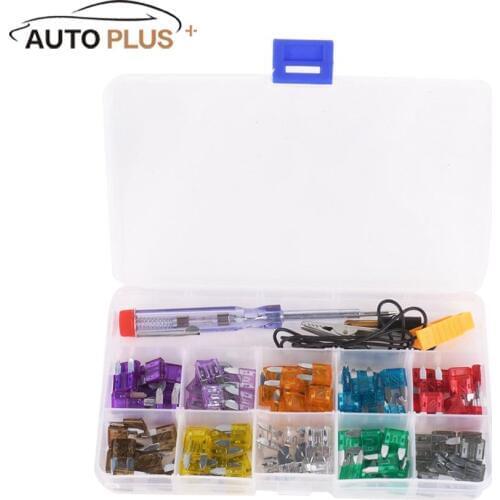 100pcs Mini Car Fuse Kit Color Coded for Ten Amps Fuses with Alligator Clip Electric Tester Tweezer Fuse Puller