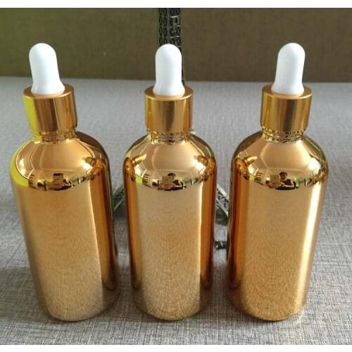 100ml large glass essential oil dropper bottles empty golden plated refillable cosmetics bottles makeup storage wholesale