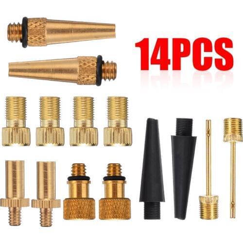 14pcs New Bicycle Bicycle Valve Adapter Tire Ball Air Pump SV AV DV Valve Copper + Plastic Adapter Set For SV, AV DV Bicycles