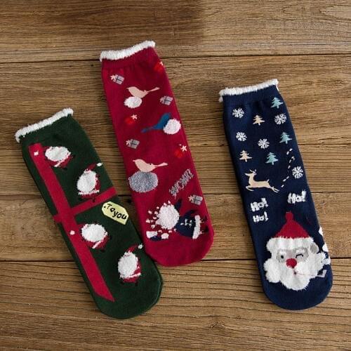 3 Pairs/Lot Cartoon Combed Cotton Christmas Socks Women New Year 3D Santa Claus Midi Tube Socks Autumn Winter Warm Short Sock