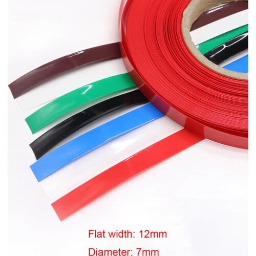 5M Width 12mm Colorful PVC Heat Shrink Tube Dia 7mm Lithium Battery Insulated Film Wrap Protection Case Pack Wire Cable Sleeve