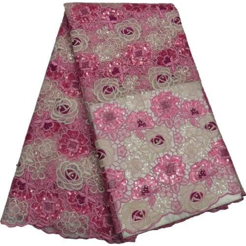 5yards/pc) High quality pink African sequins French net lace fabric fashion embroidered tulle lace for party dress FLP812